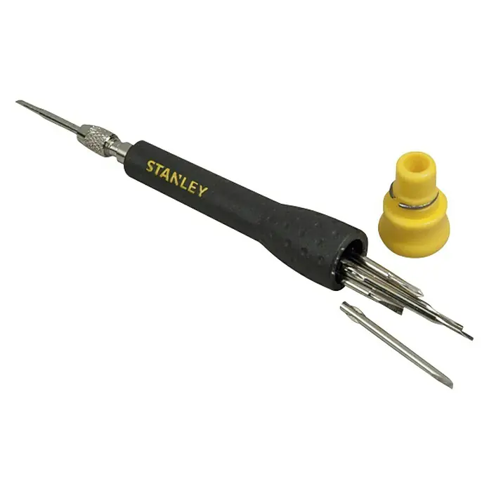 Stanley Destornillador de punta intercambiable STHT0-62629 - 8 pzs. - Juego de destornilladores de precisión Stanley con varias puntas y recipiente de almacenamiento amarillo para reparaciones precisas.
