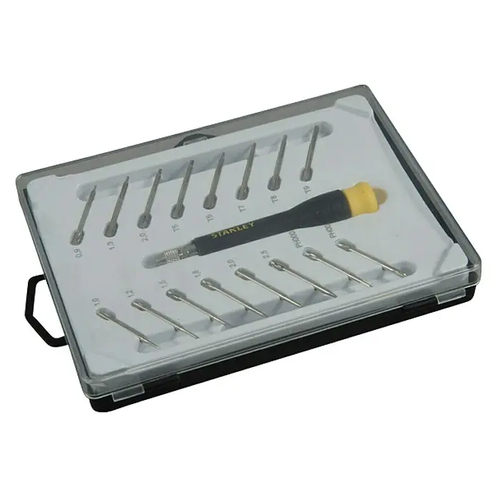 Stanley Destornillador de punta intercambiable STHT0-62629 - 8 pzs. - Juego de destornilladores de precisión Stanley con varias puntas para tareas delicadas, organizados en un estuche práctico.