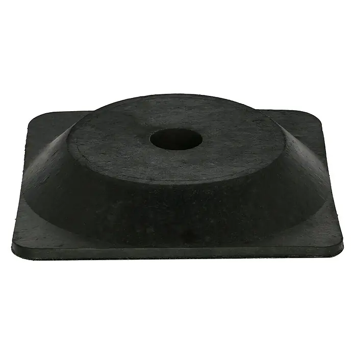 Befestigungssockel - Schwarz, L x B: 265 x 265 mm, 1 Stk. - Schwarzer quadratischer Gummipuffer mit Loch in der Mitte zur Vibrationsdämpfung und Geräuschreduzierung.