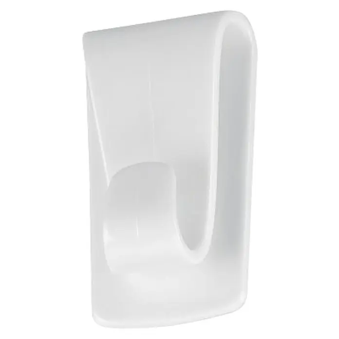 Tesa Colgador adhesivo - Blanco - Primer plano de un soporte de maquinilla de afeitar de plástico blanco con gancho, ideal para baños y duchas. Un accesorio de almacenamiento práctico.
