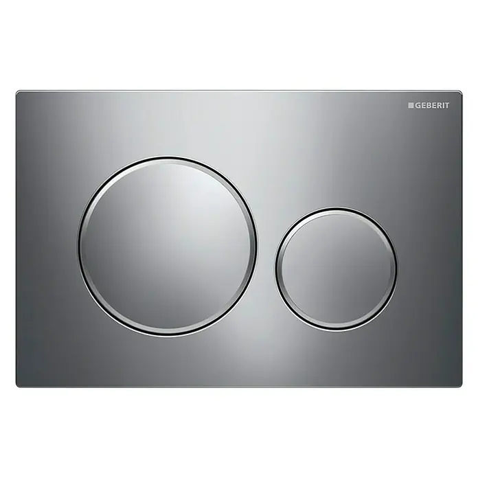 Geberit Betätigungsplatte Sigma 20 115.882.KH.1 - Chrom Hochglanz, 2-Mengen-Spülung - Geberit Betätigungsplatte in Silber-Optik mit zwei runden Spültasten für WC-Spülkästen, modernes Design für stilvolle Badezimmer.
