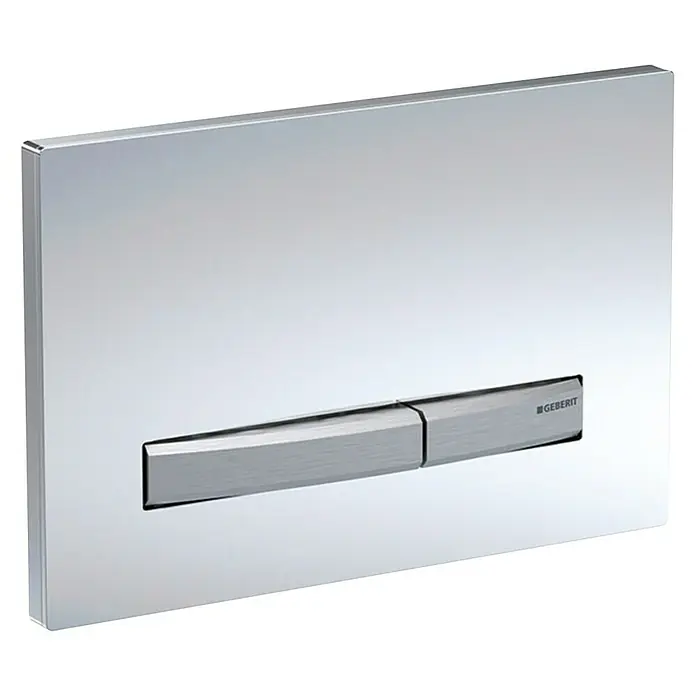Geberit Betätigungsplatte Sigma 50 - 115.788.11.2 - Weiß/Chrom, 2-Mengen-Spülung - Bild einer Geberit Betätigungsplatte in glänzendem Chrom, ein elegantes Detail für jedes moderne Badezimmer.