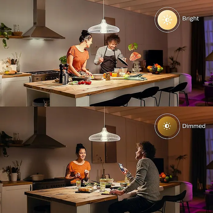 Philips Hue Smart-LED-Lampe White - E27, Dimmbar, Warmweiß, 1.600 lm, 15,5 W, 1 Stk. - Smart LED-Lampe in Helligkeit regulierbar für die Küche, mit den Modi hell und gedimmt, ideal für jede Stimmung.\n