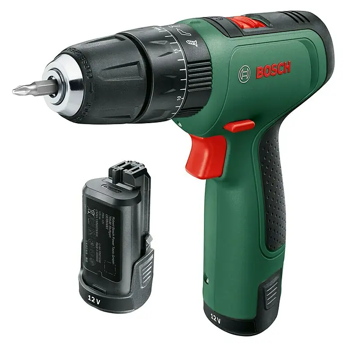 Bosch Power for All 12V Akku-Schlagbohrschrauber EasyImpact 1200 - 12 V, 2 Akkus, 1,5 Ah, 30 Nm - Akkubetriebener Bohrschrauber der Marke Bosch mit austauschbarem Akku, ideal für Heimwerker- und Bauprojekte.