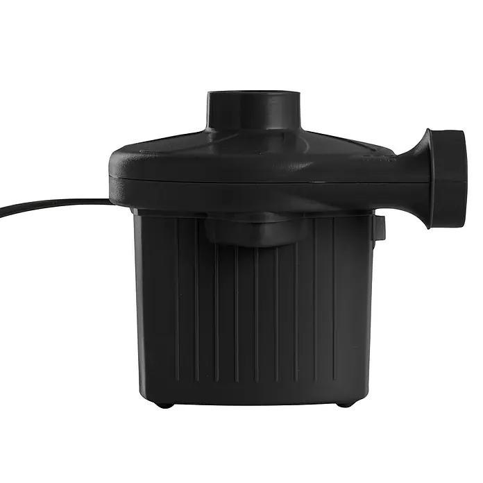 Luftpumpe Elektrisch - 370 l/min, Spannung: 230 V - Ein schwarzes, elektrisches Gerät zum Aufpumpen von Luftmatratzen. Die Luftpumpe ist kompakt und hat einen Stromanschluss.