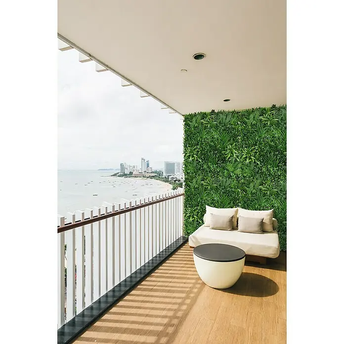 Faura Jardín vertical Salvaje - Plástico, L x An: 100 x 100 cm - Terraza relajante con panel de pared verde, mobiliario cómodo y vistas al mar. Perfecto para relajarse.