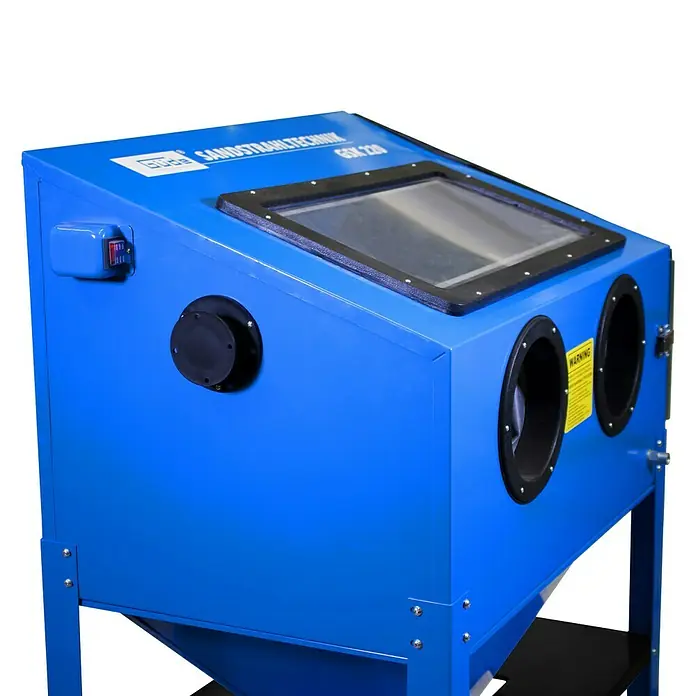 Güde Sandstrahlkabine GSK 220 - 7 bar, Luftverbrauch: 200 - 600 l/min - Die blaue Sandstrahlkabine GÜDE GSX 220 ist ideal für effizientes und präzises Sandstrahlen mit guter Sicht durch das Sichtfenster.