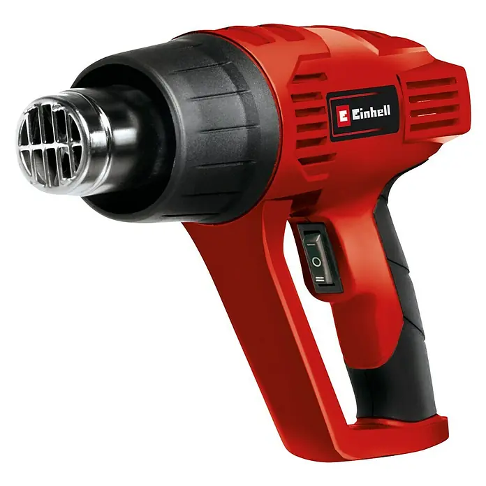 Einhell Heißluftgebläse TH-HA 2000/1 - 2.000 W, 350 °C - 500 °C, 2-stufig - Rote Einhell Heißluftpistole mit schwarzem Griff und Düse, ideal zum Entfernen von Farbe und für andere Heimwerkerprojekte.