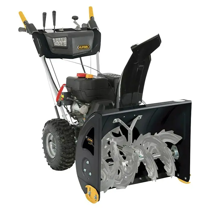 Alpina Quitanieves de gasolina AS 62 P - 4,4 kW, 212 cm³, Anchura de trabajo: 62 cm - Una toma detallada de una quitanieves Alpina, diseñada para uso invernal.