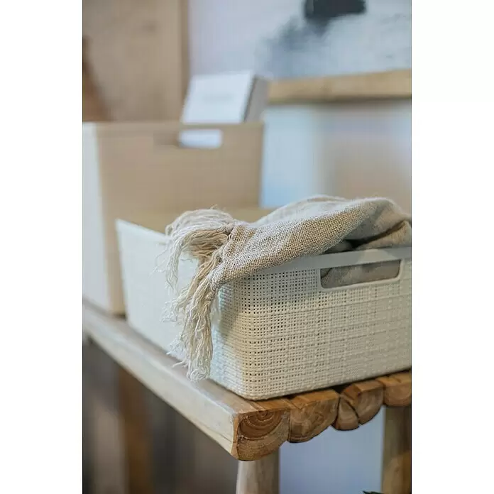 Curver Aufbewahrungsbox Jute - L x B x H: 36 x 27 x 15 cm, Kunststoff, Creme - Stimmungsaufnahme