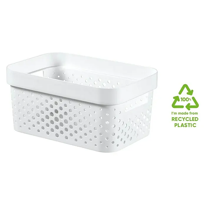 Curver Aufbewahrungsbox Infinity - L x B x H: 26 x 17,5 x 12,3 cm, Kunststoff, Weiß - Eine weiße Aufbewahrungsbox aus 100% recyceltem Kunststoff mit praktischen Löchern für die Organisation im Haushalt.