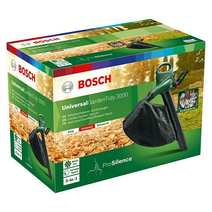 Bosch Universal Elektro-Laubsauger GardenTidy 30003.000 W, Blasgeschwindigkeit: 165 km/h - 285 km/h Diagonal View