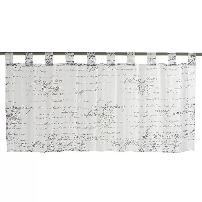 Elbersdrucke Bistrogardine Loveletter - Weiß/Grau, 100% Polyester - Detailaufnahme