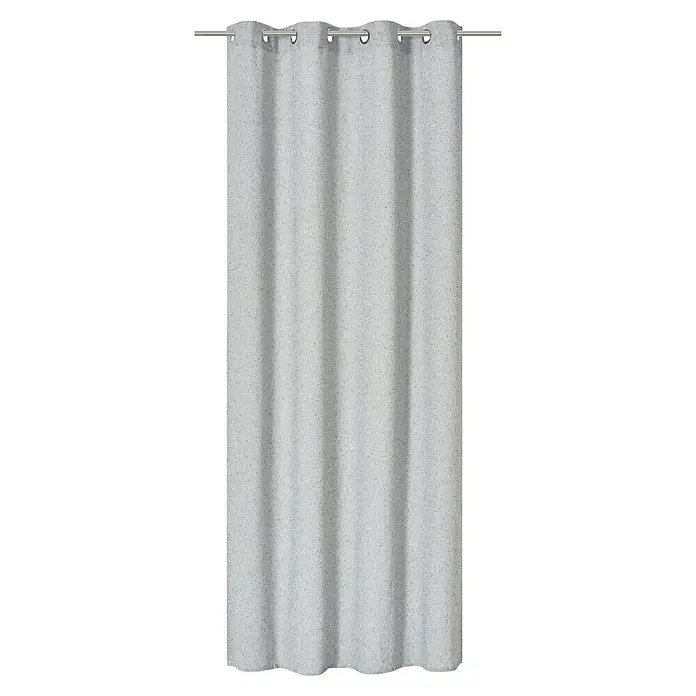 Elbersdrucke Ösenschal Elba - Grau, B x H: 140 x 255 cm, 100% Polyester - Grauer Vorhang mit silbernen Ösen an einer Stange. Das strukturierte Gewebe sorgt für Privatsphäre und eine dezente Dekoration.