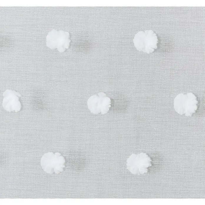 Elbersdrucke Schlaufenschal Fluffy Dots - Weiß, 100% Polyester - Eine Nahaufnahme von weißem Tüllstoff mit flockigen Tupfen, ideal für elegante Mode- und Dekorprojekte.