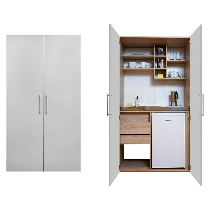 Respekta Cocina en armario Peter (Ancho: 104 cm, Gris, Placa vitrocerámica y frigorífico) | BAUHAUS