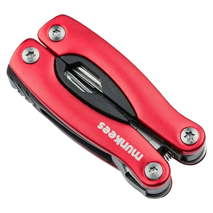 Multi-Tool Edelstahl - 6,9 x 3,1 x 1,9 cm - Das rote Munkees Multi-Tool bietet eine vielseitige Funktionalität für unterwegs, kompakt und robust für diverse Anwendungen.