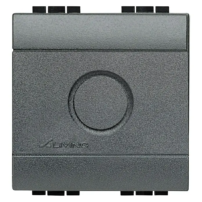 Bticino Living Light Tapa para mecanismo ciega - Antracita, Plástico, Colocar - Primer plano de un interruptor Livinglight gris con botón redondo, que combina estética moderna y minimalista.