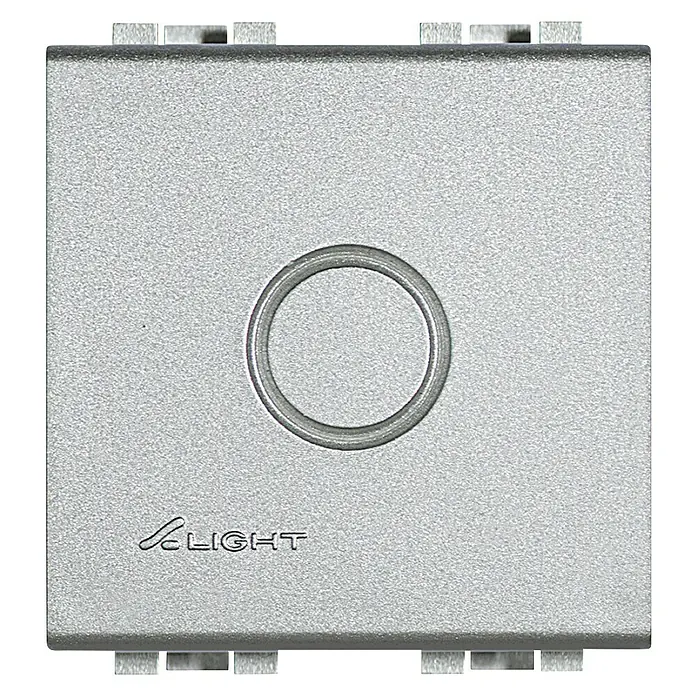 Bticino Living Light Tapa para mecanismo ciega - Aluminio, Plástico, Colocar - Primer plano de un interruptor de luz gris con un botón redondo y la palabra "LIGHT".
