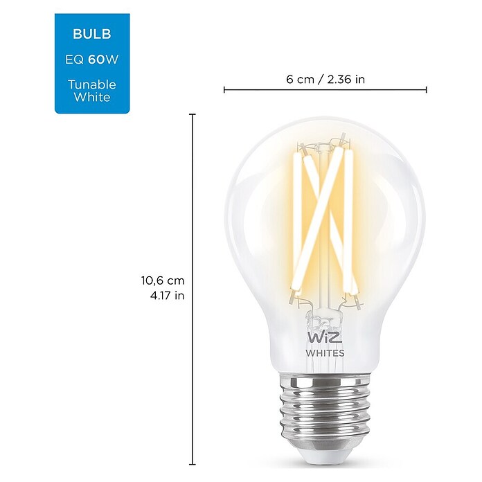 Philips Wiz LED Smart žarulja  (E27, Može se prigušiti, Raznobojno, 806 lm, 6,7 W, Boja: Bijele boje) | BAUHAUS