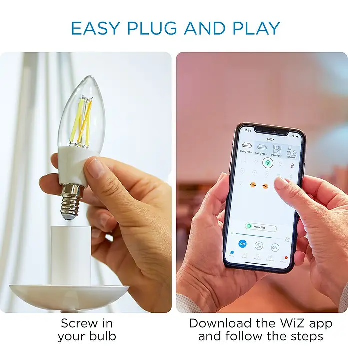 Philips Wiz Smart-LED-Lampe - E14, Dimmbar, Neutralweiß, 470 lm, 4,9 W - Einfache Installation der smarten LED-Lampe durch Einstecken und Verbindung mit der WiZ-App für sofortige Steuerung und Beleuchtungseinstellungen.