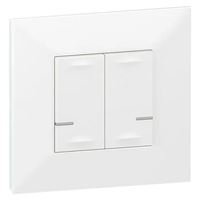 Legrand Valena Next with Netatmo Conmutador inalámbrico - Plástico, Blanco - Un interruptor de luz doble blanco con un diseño moderno y plano y forma rectangular para un control de iluminación elegante.