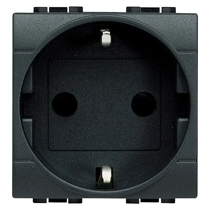 Bticino Living Light Enchufe - Antracita, Plástico, Colocar - Toma de corriente tipo F (Schuko) para el estándar europeo, fabricada en plástico y de color negro.