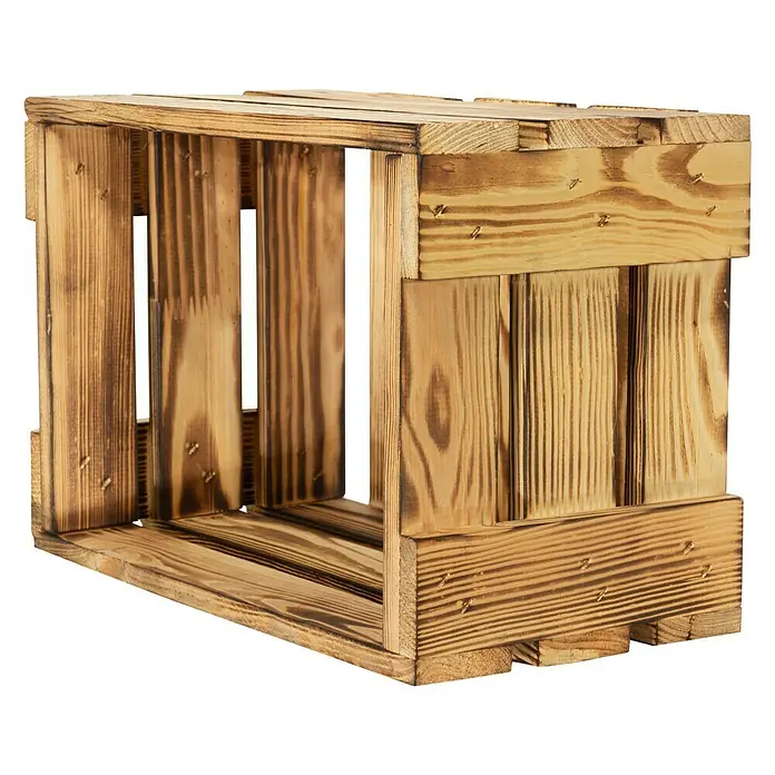 Holzkiste Weinkiste Mini - 19 x 34 x 23 cm, Braun - Aufnahme einer Holzkiste, ideal für Lagerung und Dekoration, mit rustikalem Charme und sichtbarer Holzmaserung, perfekt für jedes Zuhause.