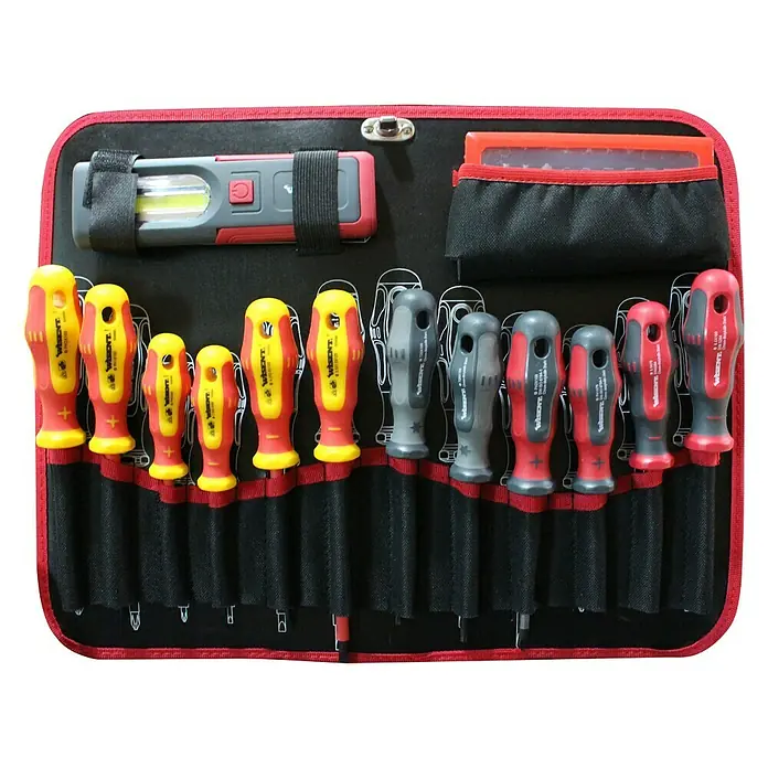 Wisent Werkzeugkoffer VDE - L x B x H: 465 x 365 x 155 mm, 136 -tlg. - Wisent Schraubendreher-Set mit Isolierung, ideal für sichere Elektroarbeiten. Das Set beinhaltet verschiedene Größen und Formen in einer praktischen Tasche.