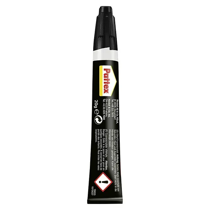 Pattex Alleskleber 60 sec. - 20 g, Gelartig, Gebrauchsfertig - Bild einer Pattex Sekundenkleber-Tube, ideal für schnelle und dauerhafte Reparaturen im Haushalt und beim Basteln.