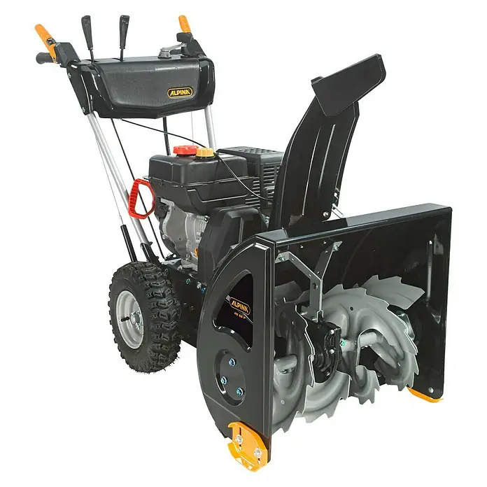 Alpina Benzin-Schneefräse AS 56 P - 4,4 kW, 212 cm³, Arbeitsbreite: 56 cm - Ein detailliertes Bild einer Alpina Schneefräse, die für den Winterdienst konzipiert ist. Sie zeigt robuste Bauweise und Funktionalität.