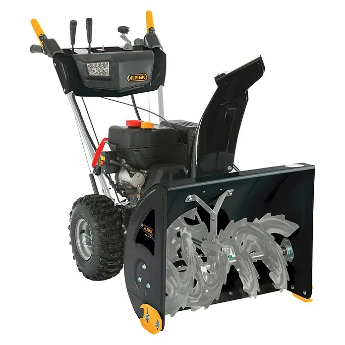 Alpina Benzin-Schneefräse AS 62 P - 4,4 kW, 212 cm³, Arbeitsbreite: 62 cm - Eine detaillierte Aufnahme einer Alpina Schneefräse, die bereit ist, den Winter zu meistern.