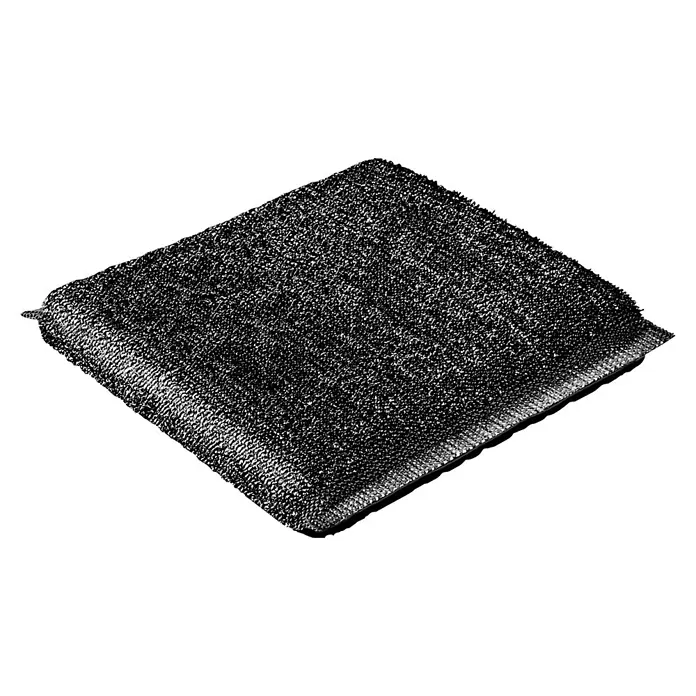 Vileda Glitzi Reinigungspad Power Inox - 2 Stk. - Detailaufnahme eines glitzernden, schwarzen Schwammtuchs auf dunklem Hintergrund. Ideal für die Küche oder den Haushalt.