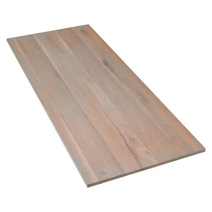 Tischplatte Eiche Luzern - Eiche, 200 x 80 x 2,6 cm - Eine hell gebeizte Holzplatte, ideal für Möbelbau oder Heimwerkerprojekte, präsentiert ihre natürliche Maserung und Textur.