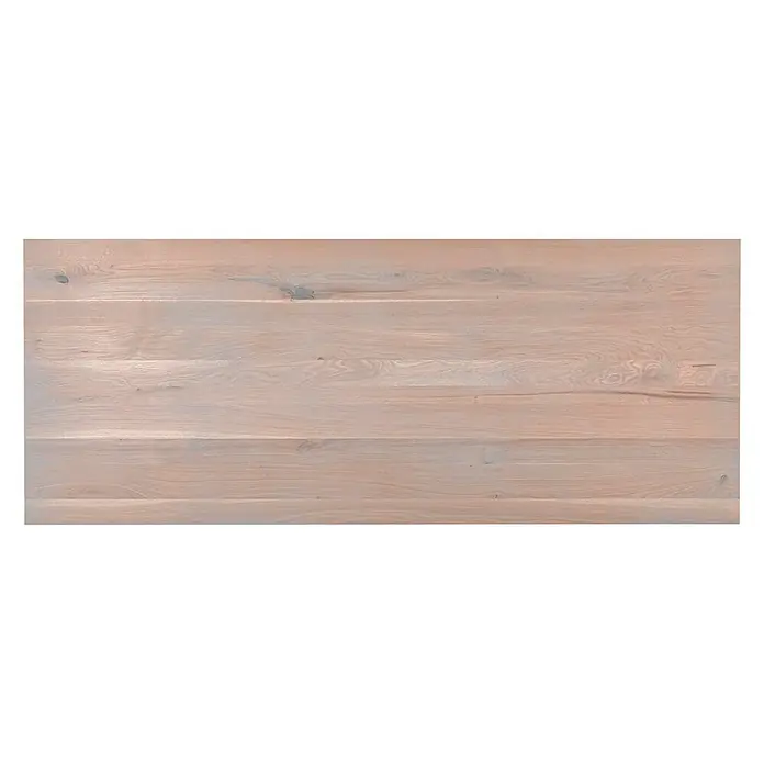 Tischplatte Eiche Luzern - Eiche, 200 x 80 x 2,6 cm - Nahaufnahme einer gebleichten Eichenholzplatte mit sichtbarer Maserung, ideal für Möbel oder als Hintergrundtextur.