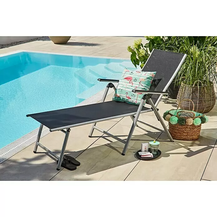 Sunfun Marina Gartenliege - Schwarz/Silber, Aluminium, Rückenlehne verstellbar - Stimmungsaufnahme