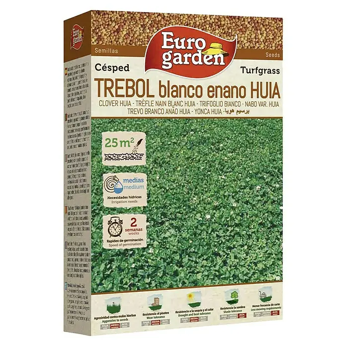 Euro Garden Semillas de césped Trébol blanco - 250 g, 25 m² - Paquete de semillas para césped Euro Garden "TREBOL blanco enano HUIA", ideal para un césped denso y de bajo mantenimiento.