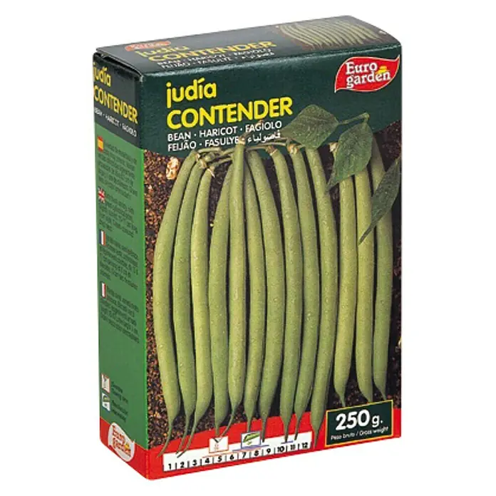 Euro Garden Semillas de vegetales Judía Contender - Cosecha: Junio - Imagen del paquete de semillas de judías 'Judía Contender' de Euro Garden con un peso de 250g.