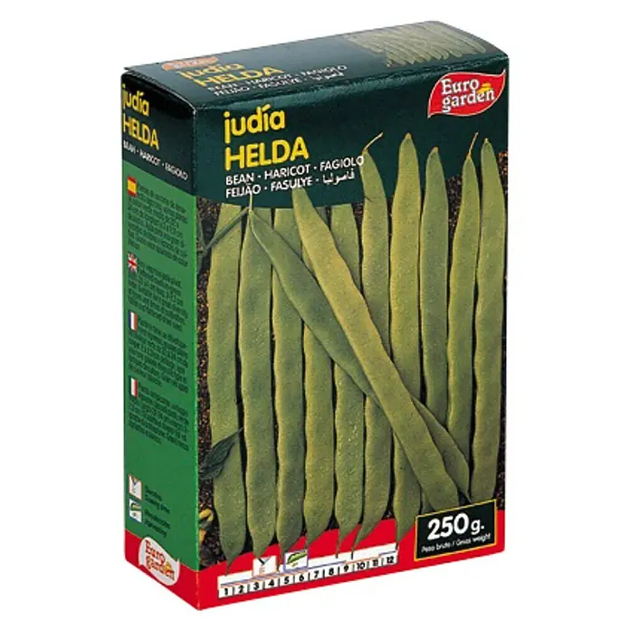 Euro Garden Semillas de vegetales Judía Helda - Cosecha: Junio - Una caja de semillas de judías Judía Helda de Euro Garden, ideal para hortelanos aficionados.