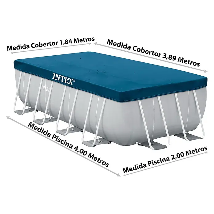 Intex Cubierta de piscina Prisma - L x An: 400 x 200 cm - Cobertura y medidas de la piscina rectangular Intex con estructura de acero, con dimensiones de 4,00 x 2,00 metros para uso exterior.