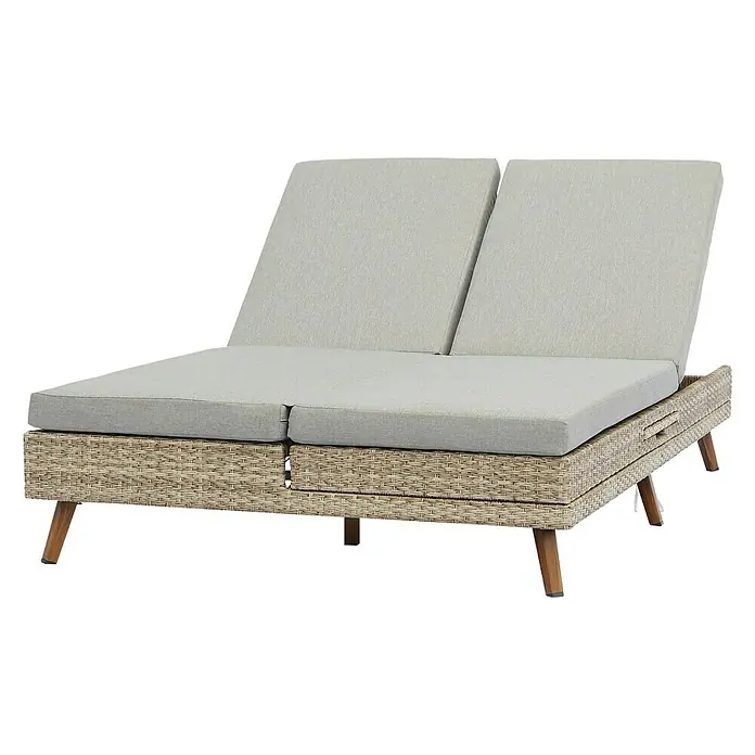 Tumbona de jardín Itziar - 125 x 198 x 30 cm, Gris, Aluminio, Respaldo regulable - Una elegante tumbona doble con cómodos cojines grises, ideal para relajarse al aire libre. El diseño de ratán añade una elegancia natural.