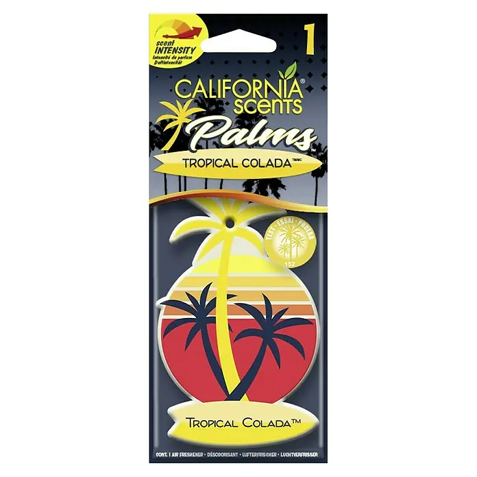 California Scents Autoduft Palms Paper - Tropical, 30 Tage - California Scents Palms Lufterfrischer mit Tropical Colada Duft, der für ein tropisches Flair im Auto sorgt.