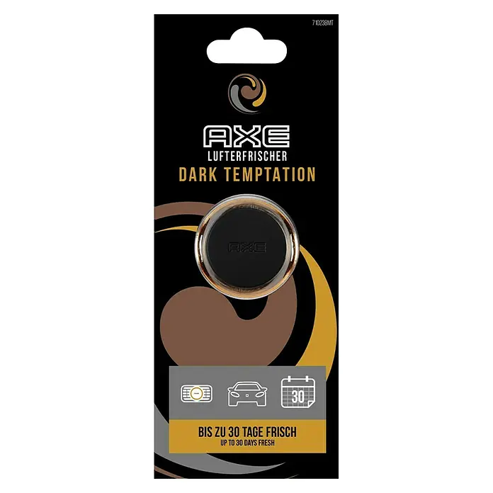 Axe Ambientador de coche Redondo - Dark Temptation, Colgar, 30 días - Ambientador AXE "Dark Temptation": Disfruta hasta 30 días de frescor con este aroma para coche, transformando tu vehículo en un oasis.