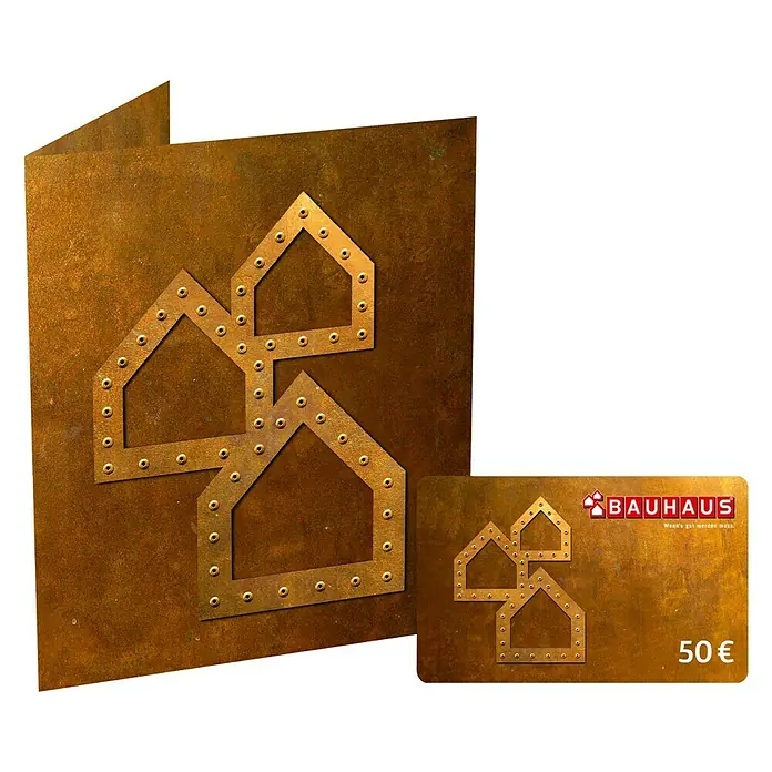 Gutscheinkarte - Per Postversand, 50 Euro, Konglomerat - Bauhaus Geschenkkarte im rustikalen Design. Perfekt für Heimwerker und Bau-Enthusiasten mit einem Wert von 50€.