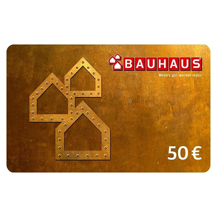 Gutscheinkarte - Per Postversand, 50 Euro, Konglomerat - Bauhaus Geschenkkarte im Wert von 50 € mit einem modernen Design, ideal für Heimwerker und Bauprojekte. Perfektes Geschenk für jeden Anlass.