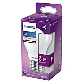 Philips Bombilla LED Classic CW (E27, No regulable, Blanco frío, 806 lm, 60 W, Redonda)