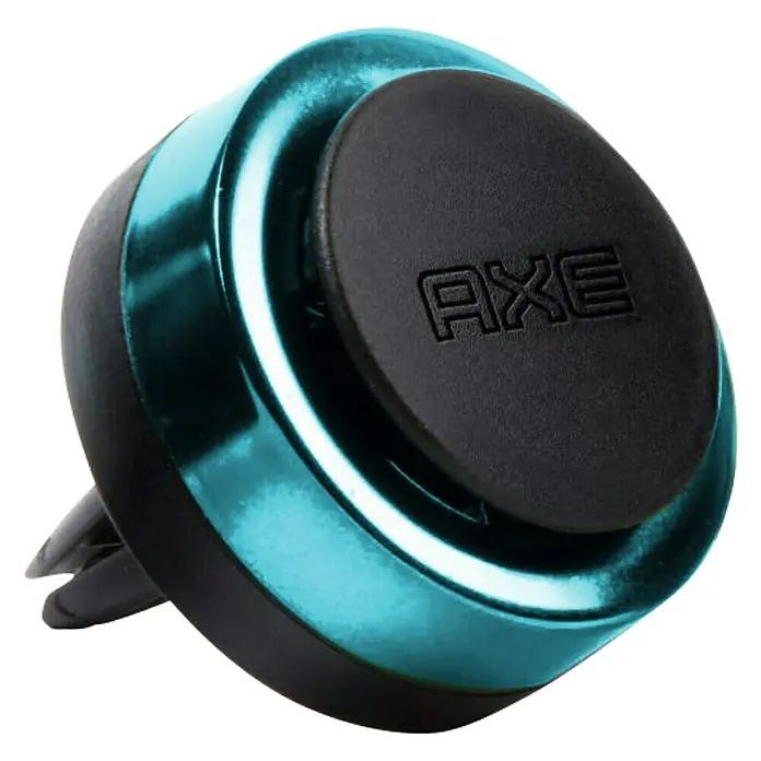 Axe Autoduft Mini Vent - Ice Chill, Einhängen, 30 Tage - Diese Aufnahme zeigt eine magnetische Handyhalterung mit AXE-Logo in Blau und Schwarz für Lüftungsschlitze im Auto.