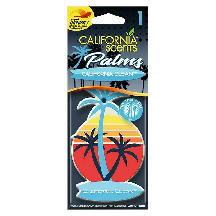 California Scents Autoduft Palms Paper - Clean, 30 Tage - California Scents Palms Lufterfrischer mit dem Duft "California Clean", der für ein sauberes und frisches Raumklima sorgt.