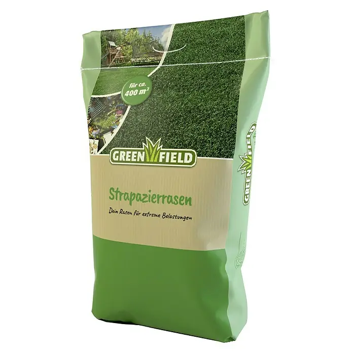 Greenfield Rasensamen Strapazierrasen - 10 kg, 400 m² - Ein Sack Strapazierrasen von Green Field, ideal für stark beanspruchte Rasenflächen, ausreichend für ca. 400 m².