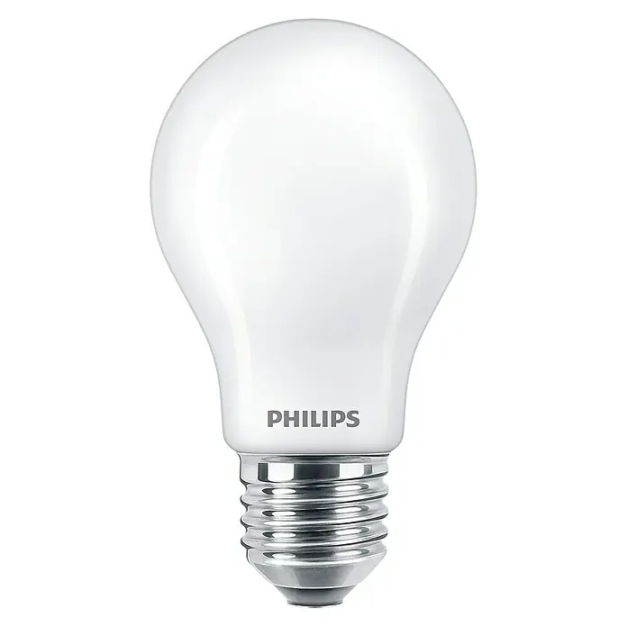 Philips Bombilla LED Classic CW - E27, No regulable, Blanco frío, 806 lm, 60 W, Redonda - Imagen de una bombilla LED Philips con base E27. La bombilla tiene un diseño clásico y emite una luz blanca brillante.